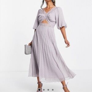 ASOS DESIGN lace insert cut out dobby pleated midi dress 14